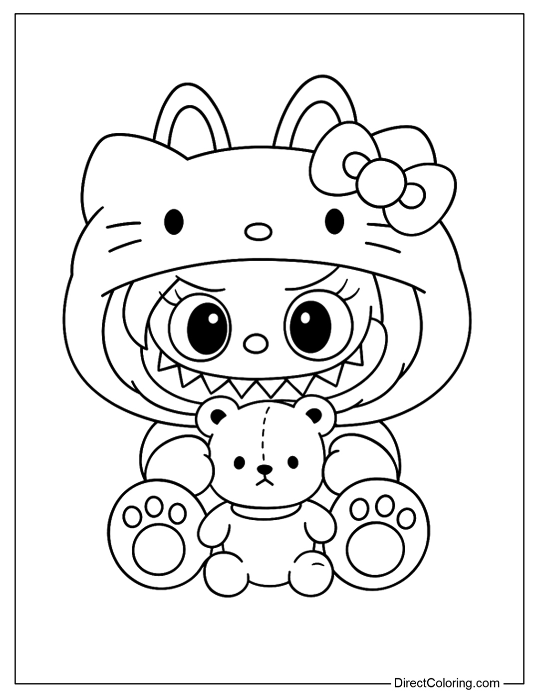 Labubu with Teddy Bear Coloring Page